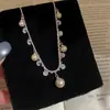 Colar de Pérolas com Pingente de Zircônia Cintilante Rio de Estrelas ao Luar Corrente de Clavícula Leve de Luxo High-End Colar Retrô Francês