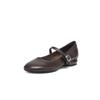 Totalmente em Pele de Ovelha por Dentro e por Fora Roupa de Trabalho Confortável Sapatos Mary Jane 2025 Outono Salto Baixo Grosso Bico Redondo Fivelas de Couro Genuíno Sapatilhas para Mulheres