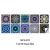 Adesivos de Azulejo com Padrão de Mandala Clássico Europeu Pvc Impermeável Estilo Étnico Retrô Adesivos Decorativos Autoadesivos para Parede de Casa