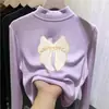 Ropa interior de otoño e invierno para niñas con cuello alto medio, camiseta de manga larga con estampado de dibujos animados para niños, top cálido y casual de forro polar para niñas pequeñas