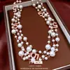 Colar de Número Vintage com Pérolas Estilo Francês, Corrente de Suéter Elegante e na Moda Estilo Corte, Colar de Luxo Leve de Alta Qualidade para Mulheres