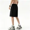 Shorts esportivo masculino cinza patchwork desconstruído, verão, cintura elástica resistente com cordão, corte reto, comprimento no joelho