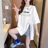 Verão Algodão Puro Gravata Borboleta Camiseta Solta Feminina Oversize Estilo Europeu Comprimento Médio Fenda Top Moderno