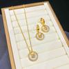 Conjunto de brincos + colar pingente de lua personalidade brincos de pino em forma de flor fritilária feminino aço titânio joias que não desbotam
