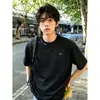 Camiseta de Verano para Hombre Estilo Americano Azul Marino Resistente Bordada de Manga Corta, Cuello Pequeño, Corte Limpio
