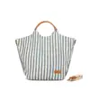 Bolsa de Lona Listrada Simples Artística Estilo Coreano, Bolsa de Mão Casual e Fashion, Bolsa de Ombro e Transversal de Grande Capacidade para Mulheres