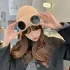 Gorro de punto para protección ocular de otoño e invierno para hombres y mujeres, gorro de lana grueso y cálido, gorro para clima frío que adelgaza la cara, gorro con gafas de aviador