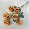 Estilo Escandinavo Tela Cepillada Larga 6 Cabezas Rosas Corazón Decoración para Hogar Hotel Boda Día de San Valentín Flores Falsas Flores Artificiales