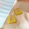 Pendientes Hidráulicos de Acero Inoxidable Martillado Irregular Geométrico Más Vendidos Transfronterizos, Aros de Oreja Sencillos y Versátiles Chapados en Oro de 18 Quilates