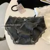 Calzones de algodón puro para niñas, de corte alto, transpirables, sexys, con ribete de encaje, de tiro bajo, entrepierna antibacteriana, calzones para mujer