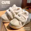Zapatos de Felpa para Mujer con Orejas de Conejo y Velcro, Tacón Cubierto, para Uso en Exteriores, Pantuflas Casuales para el Hogar, Pantuflas de Algodón, Novedad Invierno 2025