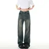 Jeans Retro Americano Masculino e Feminino Novo Escuro High Street Lavado Desgastado Cintura Alta Perna Larga Perna Reta Solta Calças Tendência