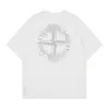 Camiseta Casual Solta de Manga Curta em Algodão Puro com Estampa de Pedra Transfronteiriça, Bússola, Pincel Fantasma e Folha de Prata para Homem