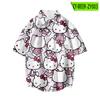 Camisa Havaiana Casual Tendência Verão Estampa Digital Hello Kitty Unissex Manga Curta Camisa de Manga Curta Amazon