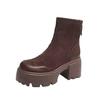 Botas Retro para Mujer 2025 Otoño e Invierno Nuevo Estilo Suela Gruesa Pequeña Elevadoras Estilo Británico Tacón Grueso Negro Botines Cortos Ajustados