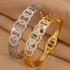 Pulsera de Acero de Titanio Suerte Cinco Anillos Incrustada con Diamantes Abierta para Pareja Pulsera Completa de Diamantes Lujo Ligero Brazalete de Brazo de Gama Alta