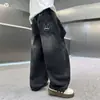 Calça jeans infantil 2026 outono novo estilo, calça preta casual de perna larga com bolso traseiro bordado para crianças mais velhas