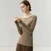 Suéter 100% caxemira pura para mulheres, gola redonda, mangas compridas, caimento justo, tricô sem costura, estilo pullover