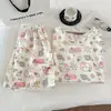 Venda Direta de Fábrica - Pijama de Verão Feminino, Estilo Coreano, Estampa de Desenho Doce e Fofa, Gola Redonda, Algodão Nuvem, Tendência Estilo Ins Item Quente