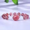 Pulseira de Cristal Morango Rosa Claro Cabeça de Gato Multipedra Cristal Natural Miçangas Feitas à Mão Presente para Melhor Amiga Joia de Mão Fofa para Meninas