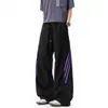 Pantalones casuales de malla a rayas estilo americano para hombres y mujeres, delgados de verano, modernos, para exteriores, secado rápido, transpirables, de pierna ancha, para senderismo