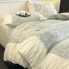 Conjunto de Cama Retrô Francês de Algodão Lavado Quatro Peças Coração de Menina Borda Enrugada Lençol Colcha Conjunto de Três Peças Dormitório de Estudante