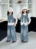Roupa Infantil 2026 Nova Moda Outono para Crianças: Colete Jeans e Camiseta de Manga Longa para Roupas de Outono para Meninas