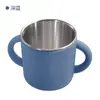 Nueva Taza de Silicona y Acero Inoxidable con Dos Asas para Bebés, Procesamiento de Fábrica de Grado Alimenticio y Personalización, Base Antideslizante y Antivuelco