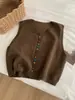 Colete de tricô colorido estilo retrô coreano, com botões e gola redonda, para mulheres, cardigã sem mangas para usar em camadas no outono e inverno, suéter jovem e versátil