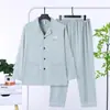 Pijama de Hombre Estilo Sencillo Primavera y Otoño Algodón Nube Delgado Cardigan Manga Larga Pantalón Largo Holgado Casual Conjunto para Estar en Casa