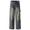 2024 Outono/Inverno Nova Cintura Alta Rasgada Calça Jeans Larga Masculina Solta plus size Calças Skinny Bonitas Marca de Moda