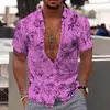 2024 Nueva Camisa de Manga Corta Estilo Hawái para Comercio Exterior con Estampado Digital 3D para Hombre Casual Talla Grande Camisa de Playa