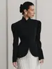 Otoño e Invierno Elegante Chaqueta de Commuter con Mangas Abullonadas Estilo Pequeño Fragancia para Mujer Traje Pequeño Negro Retro Elegante Francés con Cuello Alto