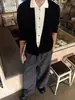 Cárdigan de punto retro de dos piezas color block de cuello alto, estilo old money, corte limpio, para hombres y mujeres, adecuado para otoño e invierno, para el trabajo y el ocio