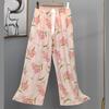Pantalones de Pijama de Algodón Finos de Verano para Mujer con Estampado de Dibujos Animados, Pantalones de Pierna Ancha para Mujeres Embarazadas, Tallas Grandes, Adecuados para Usar Afuera, Pantalones Largos de Algodón, Exportación
