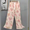 Pantalones de Pijama de Algodón y Seda Estilo Coreano para Mujer, Nuevos de Verano 2025, Pantalones Rectos Sueltos Casuales de Gama Alta que se Pueden Usar Afuera como Pantalones de Casa