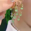 Brincos de Pérola Simples Novos Estilo Coreano Brincos Personalizados com Pedra Olho de Gato Brincos Elegantes Femininos Brincos Longos com Franjas
