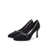 8026-7 Zapatos de Tacón Alto Finos Marrones Vintage, Punta Exquisita con Hebilla Metálica, Plataforma Impermeable, Elegantes Zapatos Bajos para Mujer