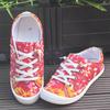 Sapatos de Lona Femininos Sapatos King Primavera e Outono Novo Vermelho Flores Grandes Quatro Estações Xadrez Sapatos de Tecido Comércio Exterior Tamanho Grande Casual