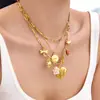 Collar Pulsera Colgante Múltiple Flor de Resina Textura Acero Inoxidable Corazón Sol Doble Cara Personalizado Moda Joyería para Mujer