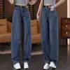 Jeans Retro Azules de Pierna Ancha Estrecha para Mujer Otoño Nuevo Tallas Grandes Chicas Gorditas Populares Este Año Pantalones Banana Adelgazantes de Cintura Alta