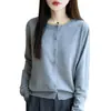 Lã Fina 2025 Outono e Inverno Novo Suéter Outer Feminino Curto Solto Color Block Gola Redonda Full Diamond Jaqueta Cardigan Tricotada