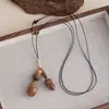 Collar Largo Tejido con Colgante de Bellota Pequeña Estilo Étnico Retro para Mujer, Accesorio Único y Sofisticado, Sencillo y Versátil