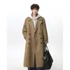Casaco trench coat masculino de comprimento médio, estilo britânico retrô com abotoamento duplo coreano, peça de outer wear à prova de vento para o outono, sobre o joelho