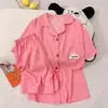 Pijama de Algodón Nube para Mujer, Verano Delgado de Manga Corta con Shorts, Dulce Conjunto Casual de Rayas Tinta para Casa que se Puede Usar Afuera