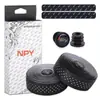 Fita de Guidão de Bicicleta de Estrada Npy com Bolinhas Couro Bicolor Perfurado Tira de Guidão de Bicicleta Absorvente de Choque Respirável Perfurada Tira de Guidão de Bicicleta Fixa