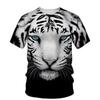 Camiseta de verão transfronteiriça nova com estampa 3D de animal tigre, manga curta, moda masculina, casual, esportiva, outlet de fábrica