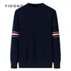 Calibre 12 tejido liso raya contrastante corte ajustado cachemira pura cuello redondo hombro normal simple casual tejido para hombre