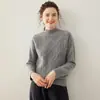 Suéter de cashmere para bebê para mulheres, tripla espessura, gola alta parcial, caimento solto, padrão de losangos, suéter de tricô versátil, camada base