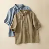 2026 Verano Artístico Retro Algodón Lino Holgada Adelgazante Camisa Casual Estilo Bosque Cuello Camisa Top para Mujer